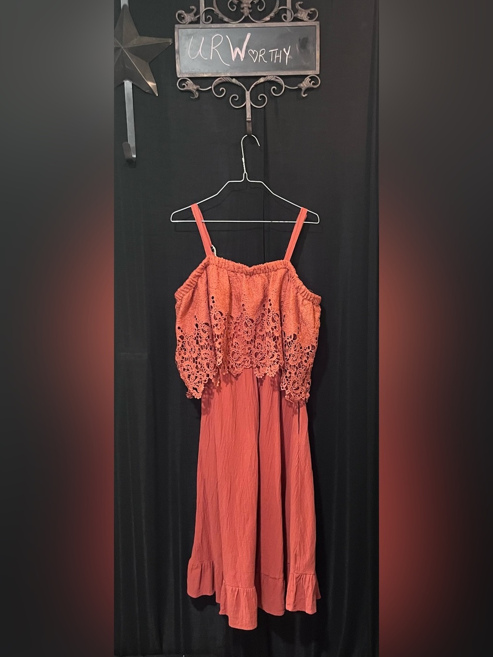 BloomChic Coral Crochet Overlay Midi Dress - Size 14-16 (XL)
